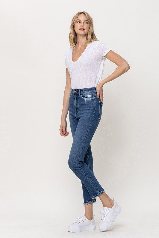 Stretch High Rise Slim Straight Ankle Jean