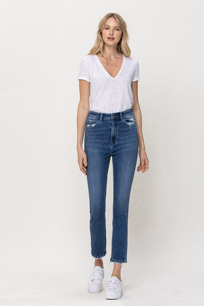 Stretch High Rise Slim Straight Ankle Jean