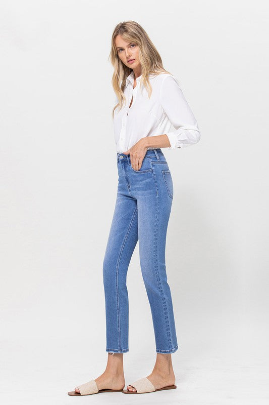 High Rise Stretch Crop Slim Straight Jeans
