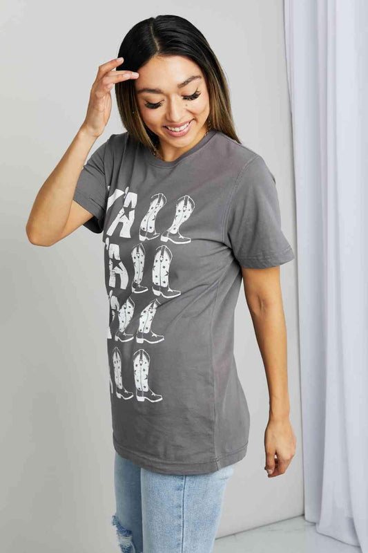 mineB Full Size Y'ALL Cowboy Boots Graphic Tee Charcoal / S