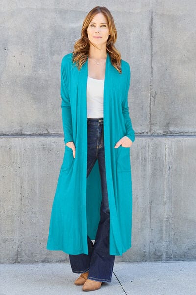 Basic Bae Full Size Open Front Long Sleeve Duster Cardigan Sky Blue / S