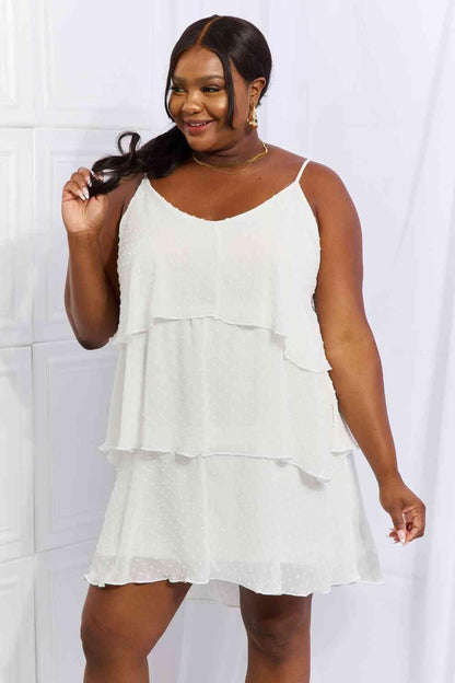 Culture Code By The River Full Size Cascade Ruffle Style Cami Dress in Soft White Soft White / S