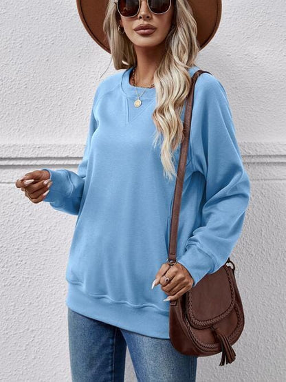 Classic Round Neck Long Sleeve Sweatshirt Pastel  Blue / S