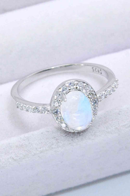 925 Sterling Silver Natural Moonstone Halo Ring Silver / 6