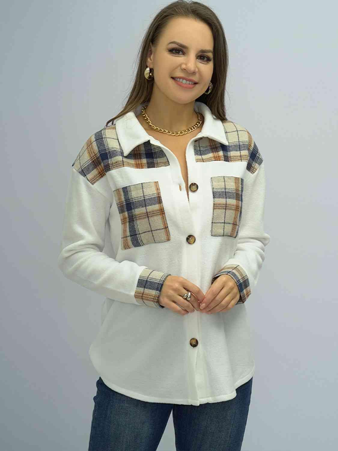 Plaid Detail Dropped Shoulder Shirt Ivory / S