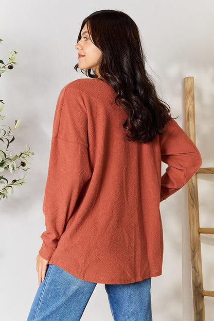 BOMBOM Drop Shoulder Long Sleeve Top with Pockets