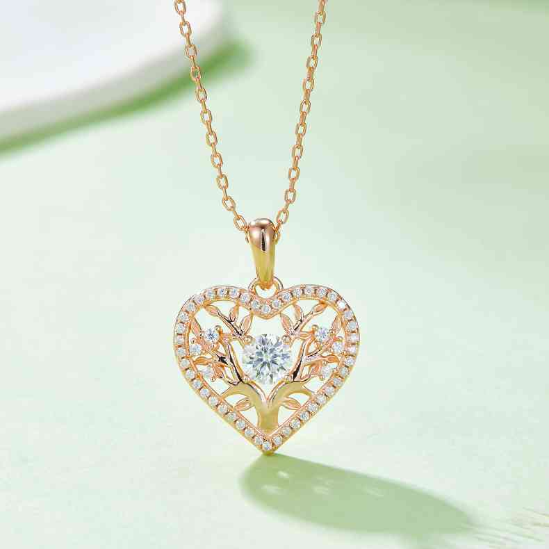 Moissanite 925 Sterling Silver Heart Shape Necklace Rose Gold / One Size