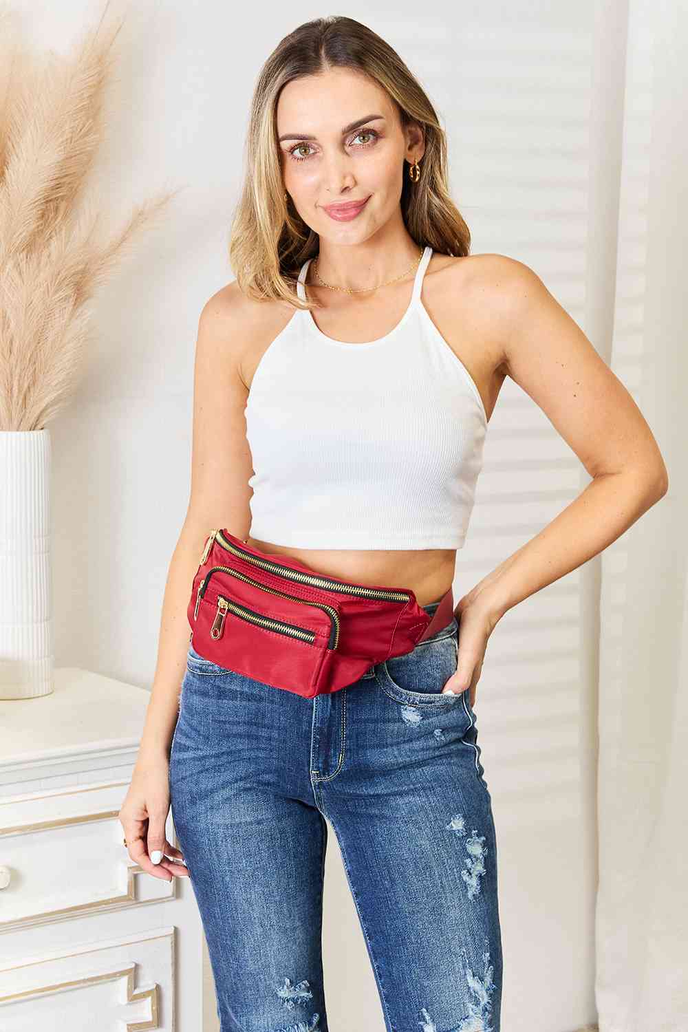 Fame Triple Pocket Nylon Fanny Pack Deep Red / One Size