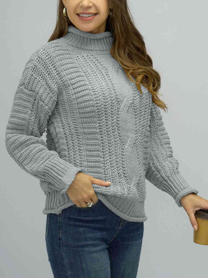 Cable-Knit Mock Neck Sweater