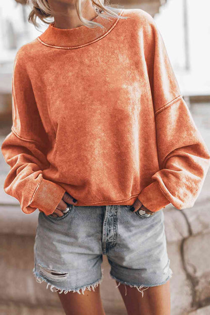 Ribbed Round Neck Dropped Shoulder Sweatshirt