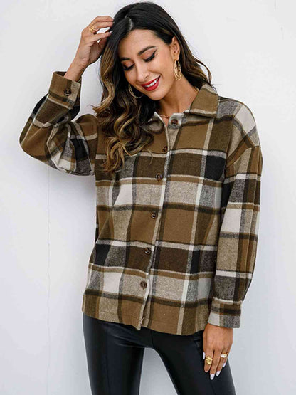 Campfire Plaid Button Up Collared Neck Jacket