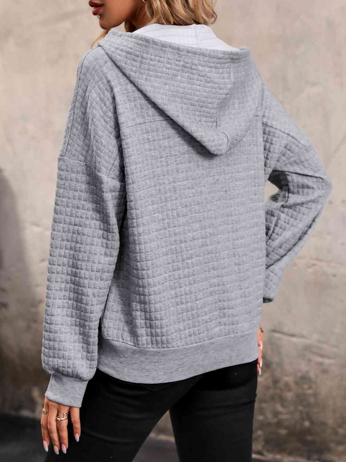 Geometric Textured Half Button Hoodie