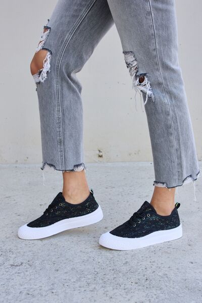 Sequin Lace-Up Platform Sneakers