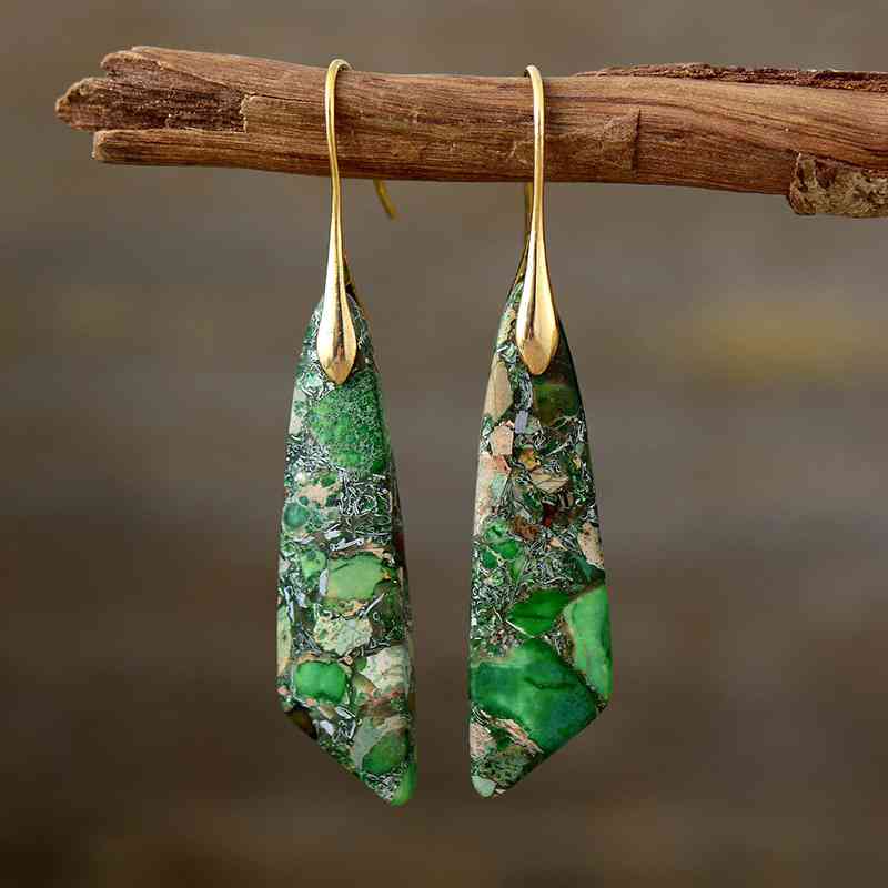 Gold-Plated Copper Dangle Earrings Green/Gold / One Size