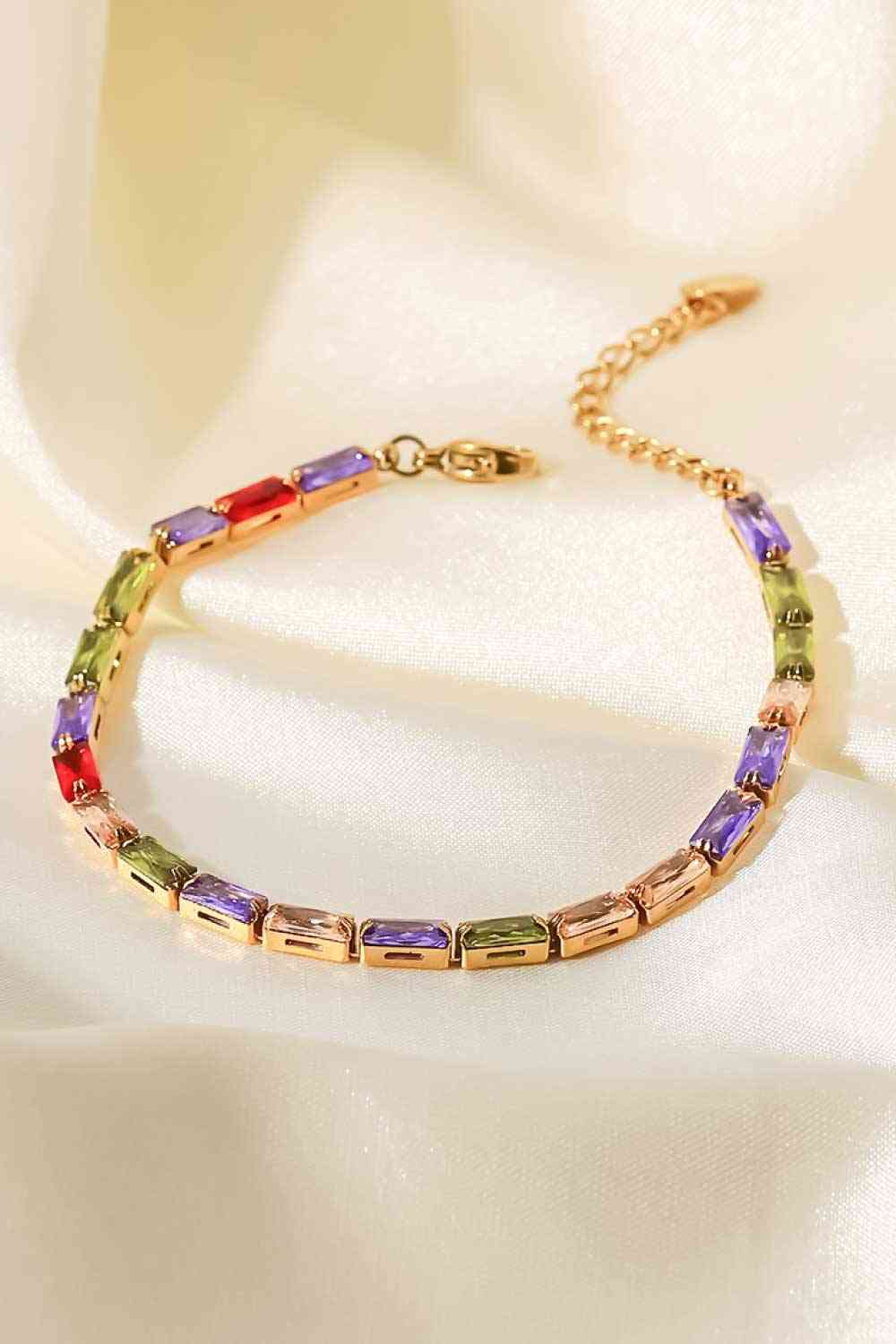 18K Gold Plated Multicolored Cubic Zirconia Bracelet Multi / One Size