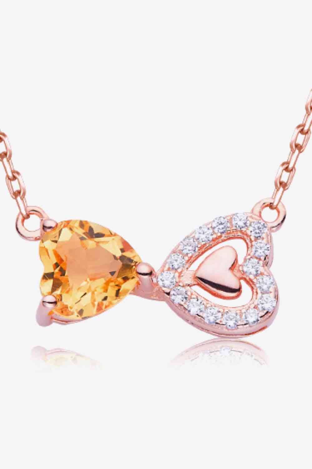 Citrine Heart 925 Sterling Silver Necklace Rose Gold / One Size
