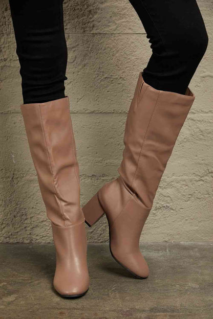 East Lion Corp Mocha Block Heel Knee High Boots