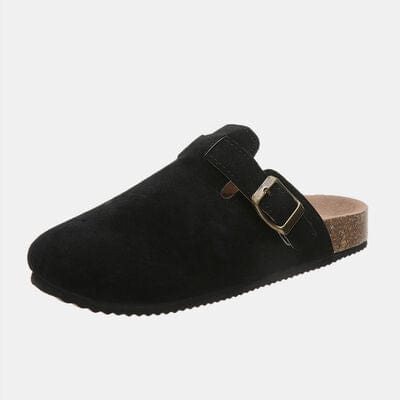 Suede Closed Toe Buckle Slide Black / 6