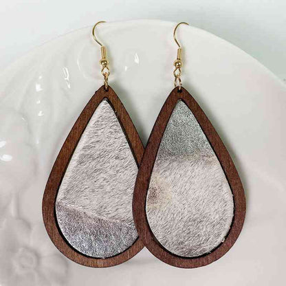 Teardrop Shape Wooden Dangle Earrings Style G / One Size