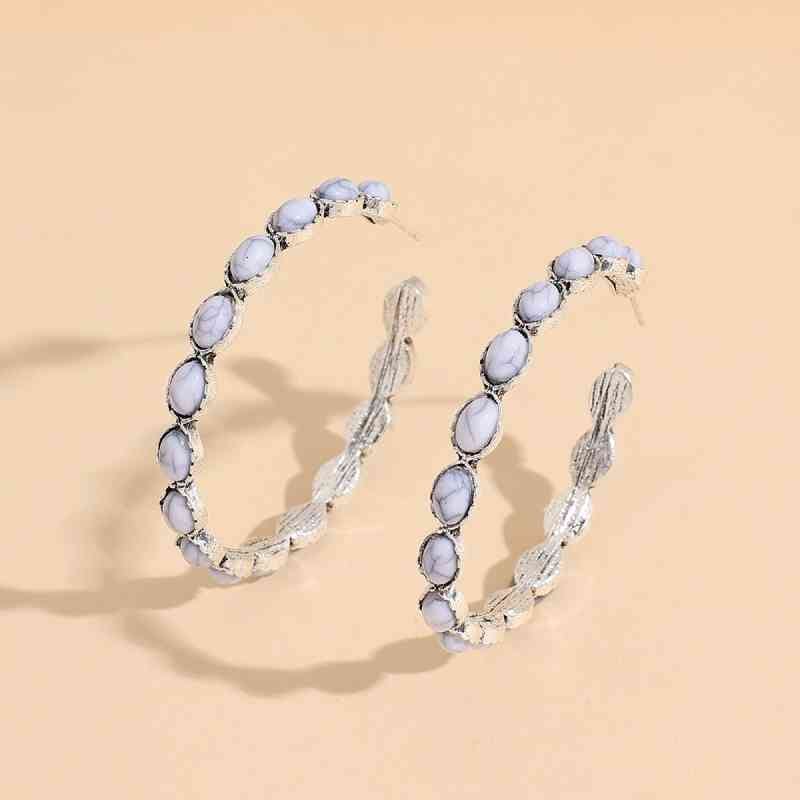 Artificial Turquoise C-Hoop Earrings White / One Size