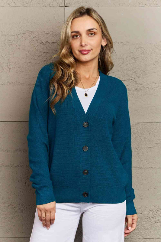 Zenana Kiss Me Tonight Full Size Button Down Cardigan in Teal Teal / S