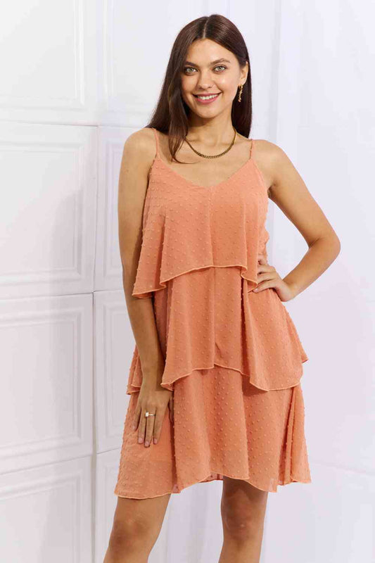 Culture Code By The River Full Size Cascade Ruffle Style Cami Dress in Sherbet Sherbet / S