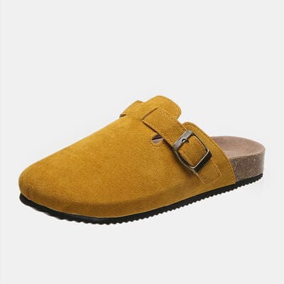 Suede Closed Toe Buckle Slide Caramel / 6