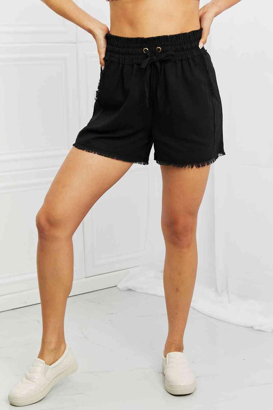 Zenana Seaside Full Size Linen Shorts Black / S