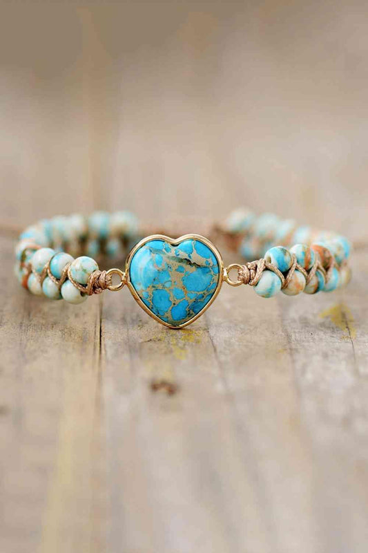 Handmade Heart Shape Natural Stone Bracelet Sky Blue / One Size