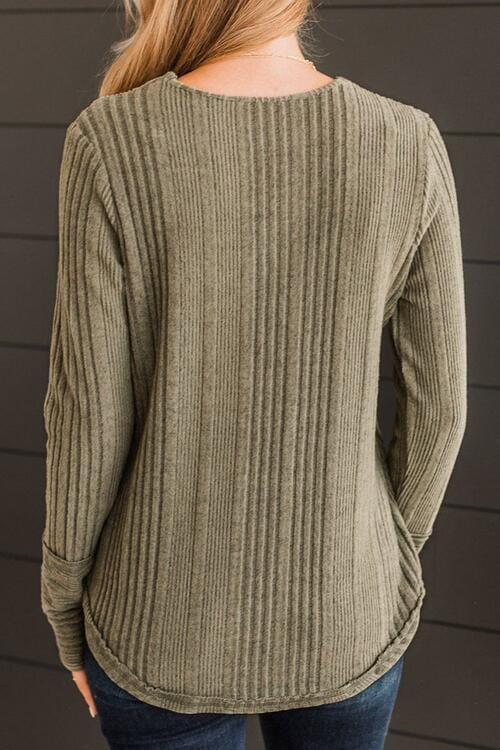 Ribbed Henley Long Sleeve Top