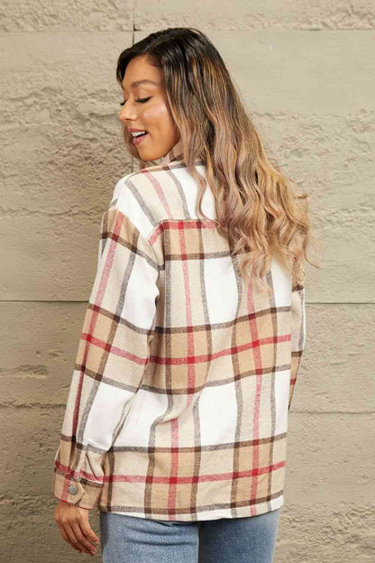 Double Take Plaid Button-Up Dropped Shoulder Shirt Jacket