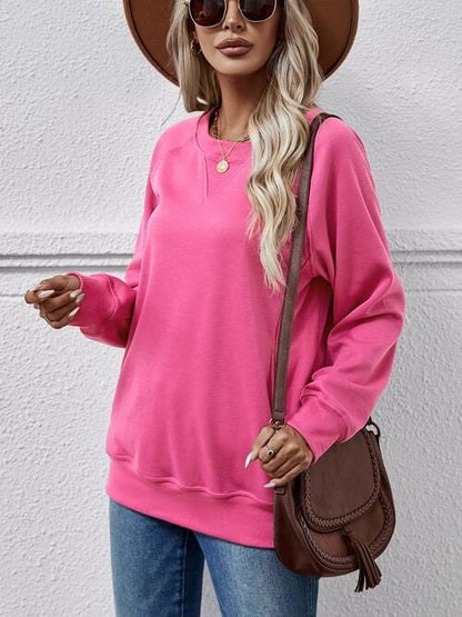 Classic Round Neck Long Sleeve Sweatshirt Hot Pink / S