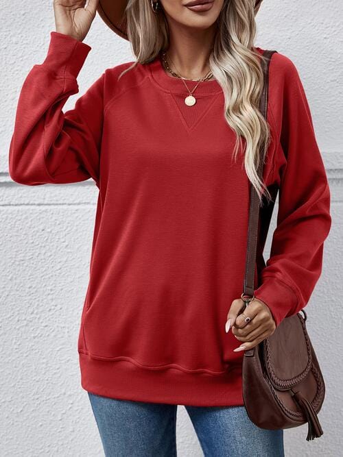 Classic Round Neck Long Sleeve Sweatshirt Deep Red / S