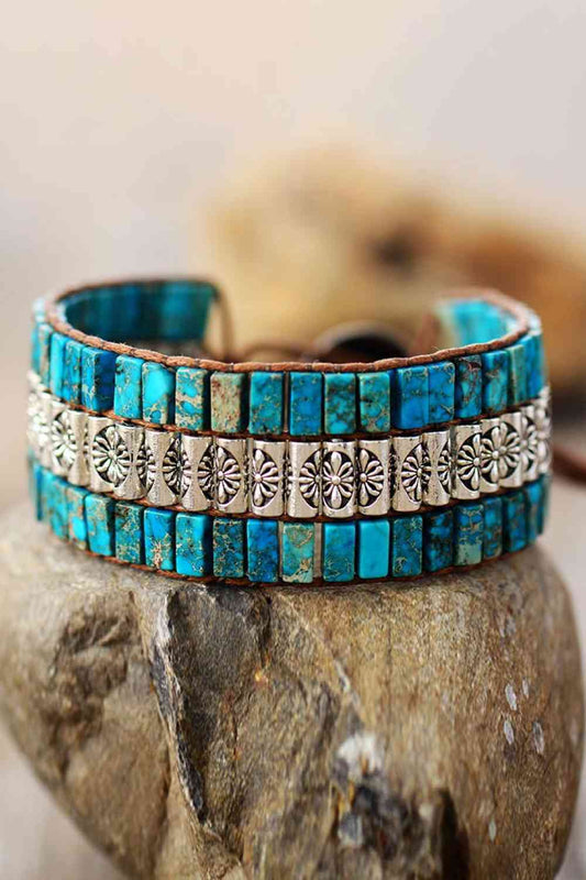 Handmade Triple Layer Natural Stone Bracelet Turquoise / One Size
