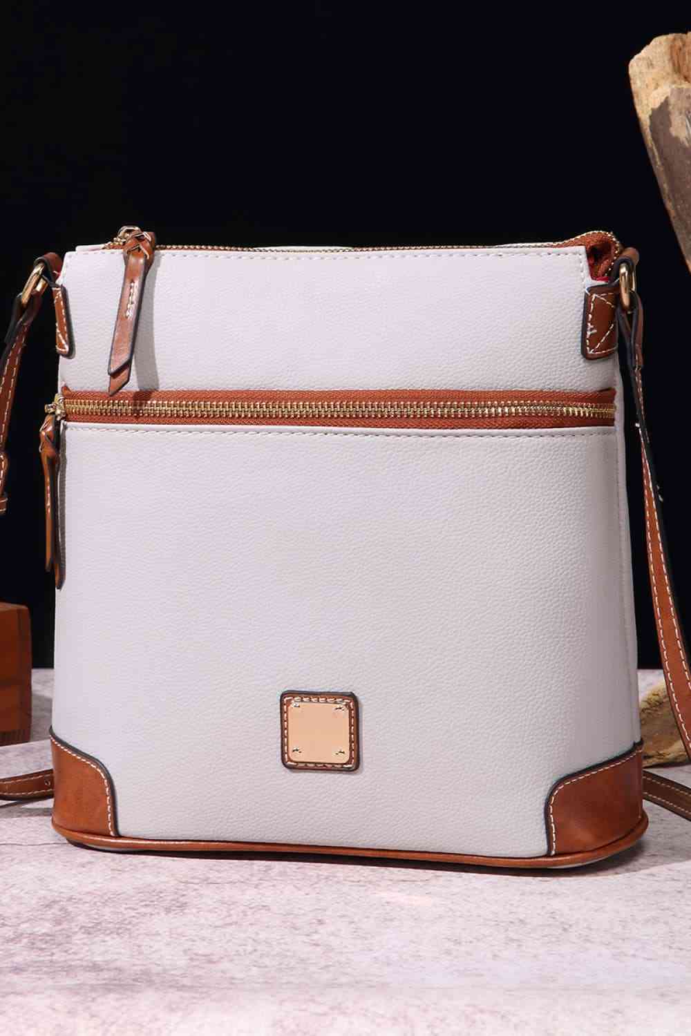 Square Vegan Leather Crossbody Bag Light Gray / One Size