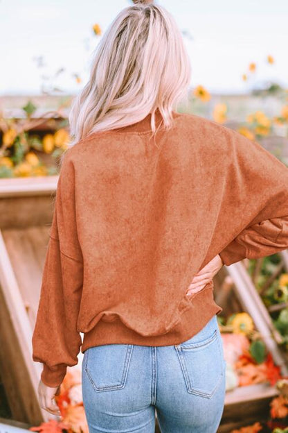 Ribbed Round Neck Dropped Shoulder Sweatshirt