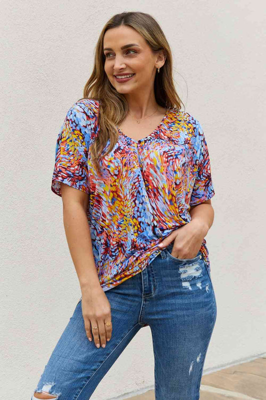 Be Stage Full Size Printed Dolman Flowy Top Blue Mix / S