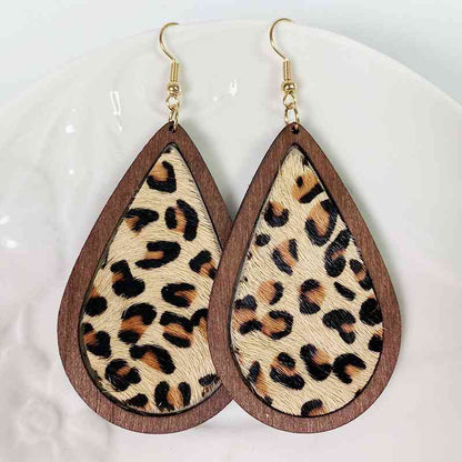 Teardrop Shape Wooden Dangle Earrings Style D / One Size