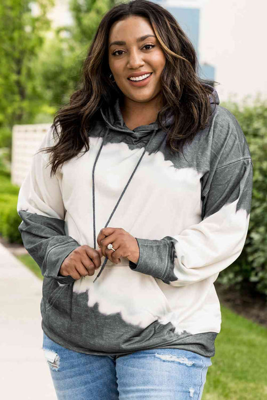 Plus Size Bleached Look Hoodie with Front Pocket Charcoal / 1XL