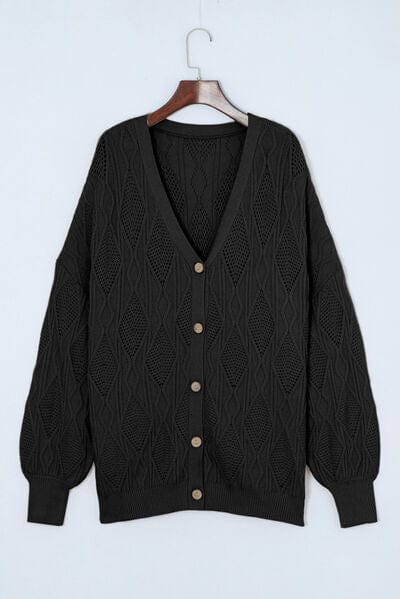 Plus Size Cable-Knit Button Up Sweater Black / 1XL