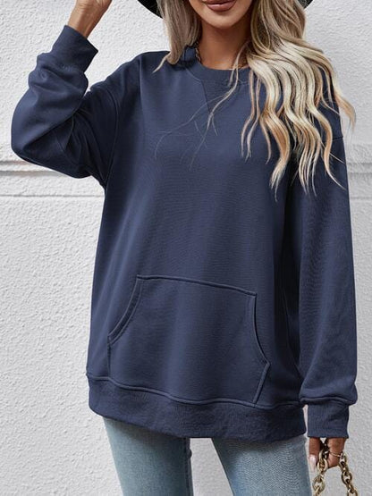 Solid Long Sleeve Pocketed Sweatshirt