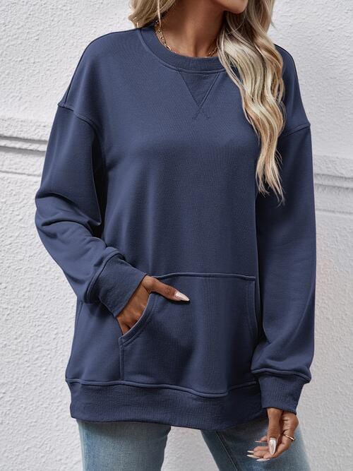 Solid Long Sleeve Pocketed Sweatshirt Dark Navy / S