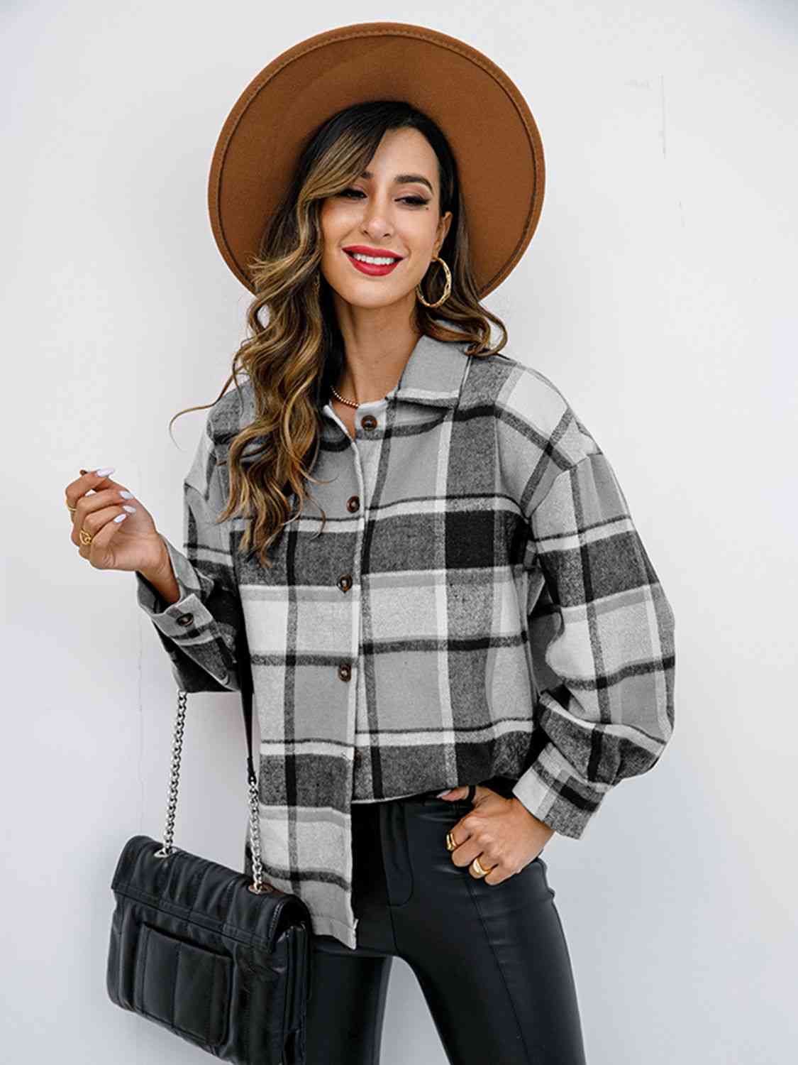 Campfire Plaid Button Up Collared Neck Jacket