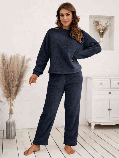 Teddy Long Sleeve Top and Pants Lounge Set Navy / S