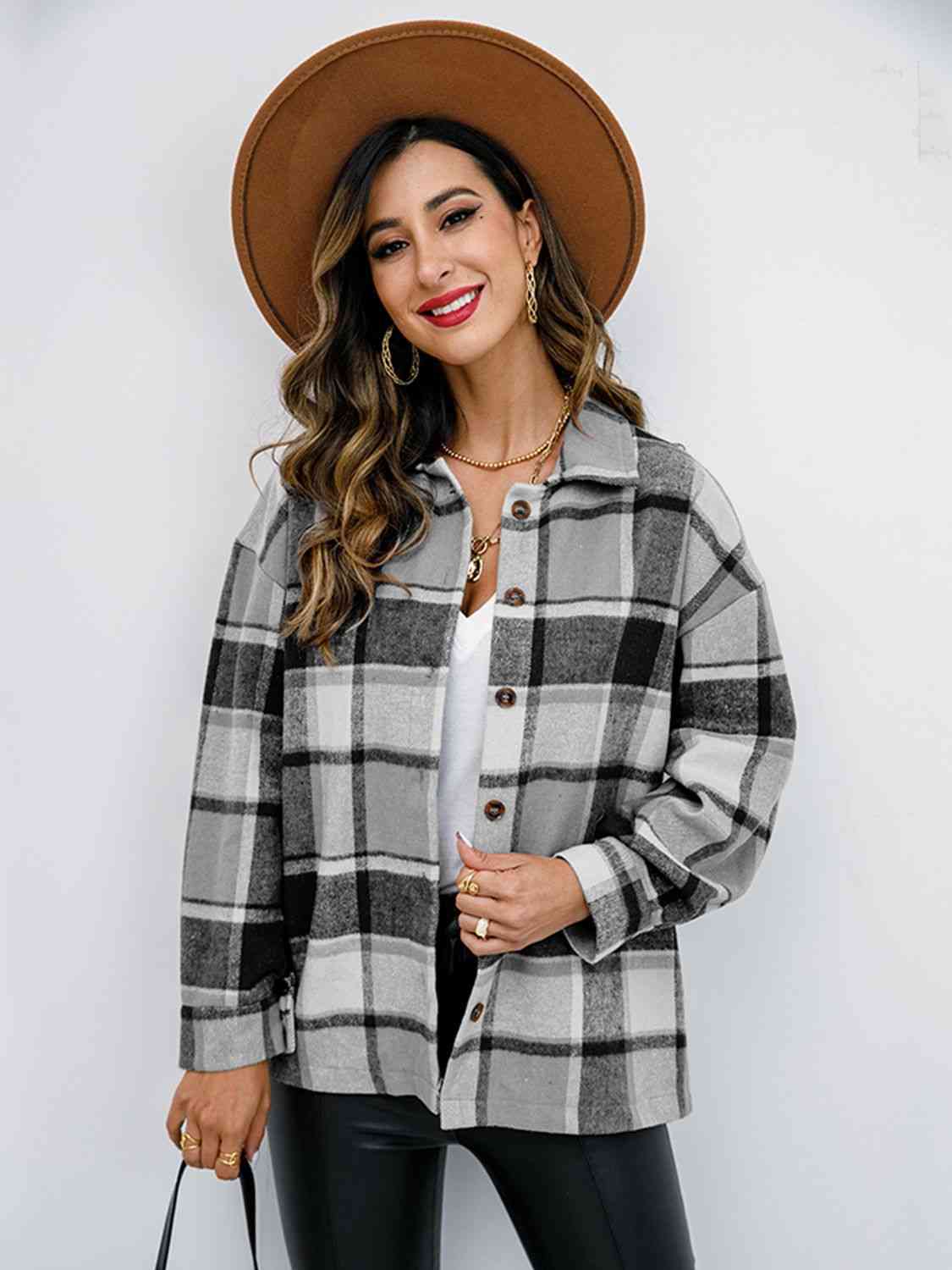 Campfire Plaid Button Up Collared Neck Jacket