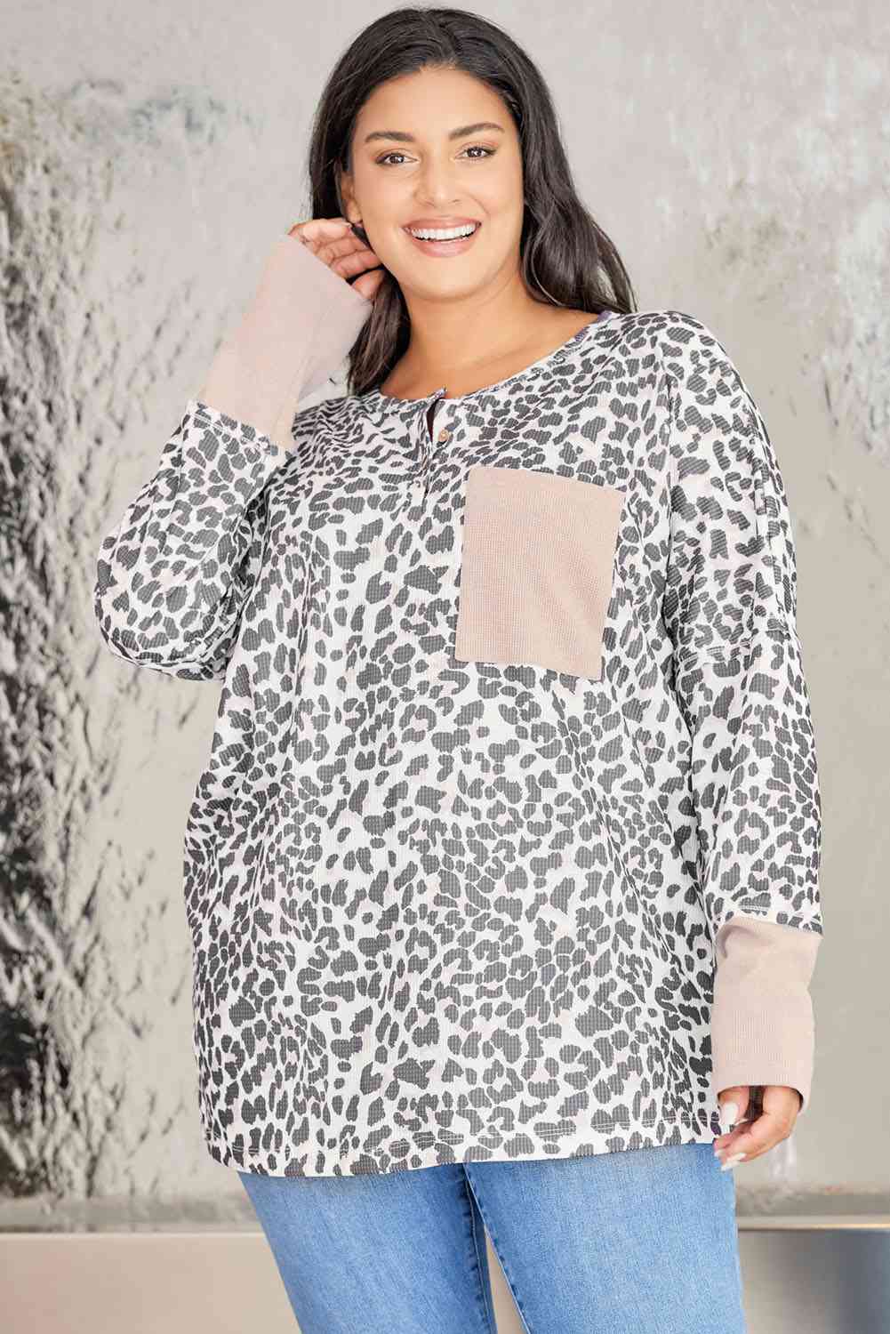 Plus Size Leopard Print Long Sleeve Sweatshirt