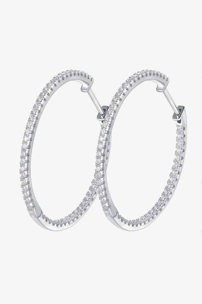 Adored Inlaid Moissanite 925 Sterling Silver Hoop Earrings Silver / One Size