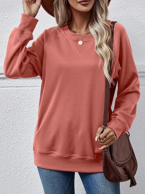 Classic Round Neck Long Sleeve Sweatshirt Burnt Coral / S