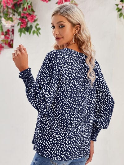 Printed V-Neck Lantern Sleeve Blouse