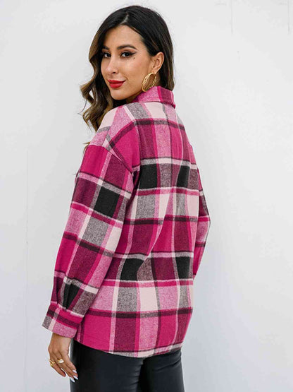 Campfire Plaid Button Up Collared Neck Jacket